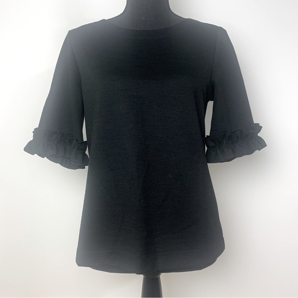 Banana Republic S Ruffle Short Sleeve Top Black